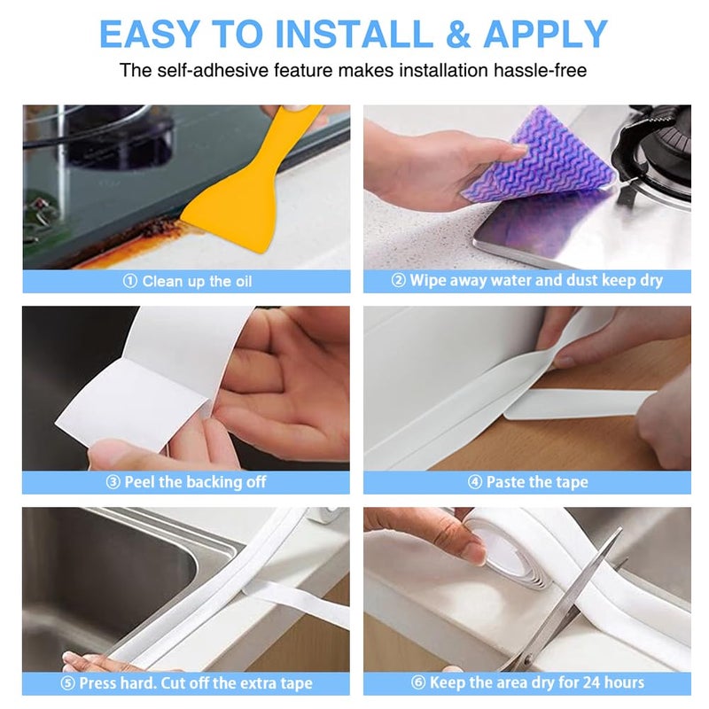 RHRVBSS 2 Rolls Caulk Tape Self Adhesive, Bathroom Waterproof White Caulking Sealant Strip Peel & Stick Wallpaper Floor Tile Toilet Tub Sink Backsplash Kitchen Wall Decor, Easier to Use Than Silicone Caulk - Image 5
